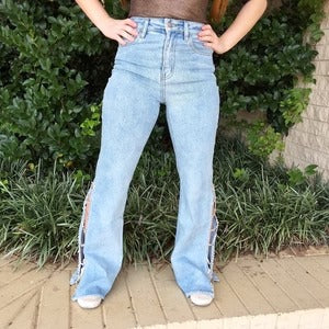 Light Wash Jeans with Crystal Chain Detail
