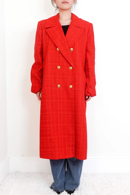 Red boucle coat