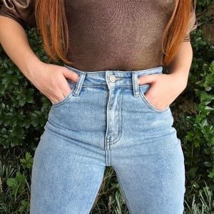 Light Wash Jeans with Crystal Chain Detail